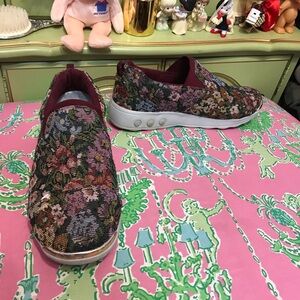 Therafit womens slip-on clog mule tapestry fabric floral size 40